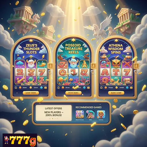 Tela de boas-vindas e lobby de jogos do aplicativo 777g