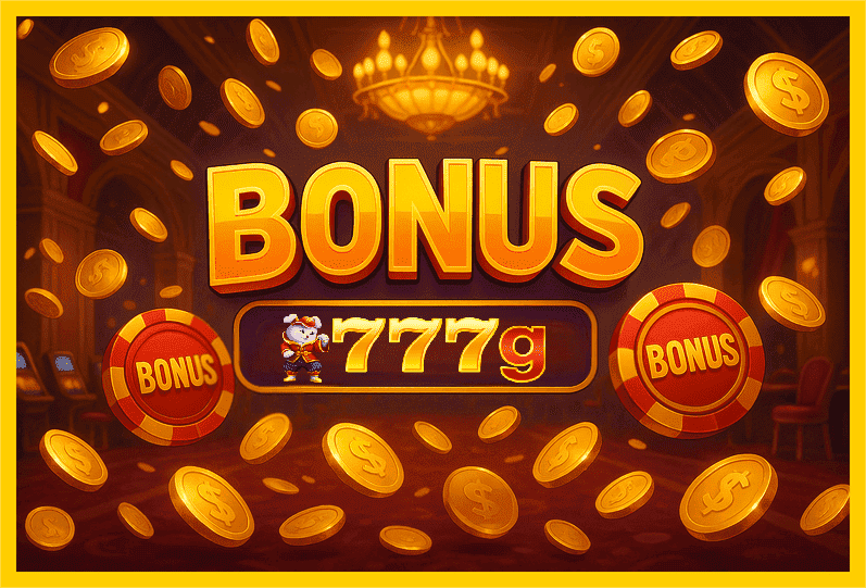 Imagem promovendo bônus 777G com recompensas imperdíveis.